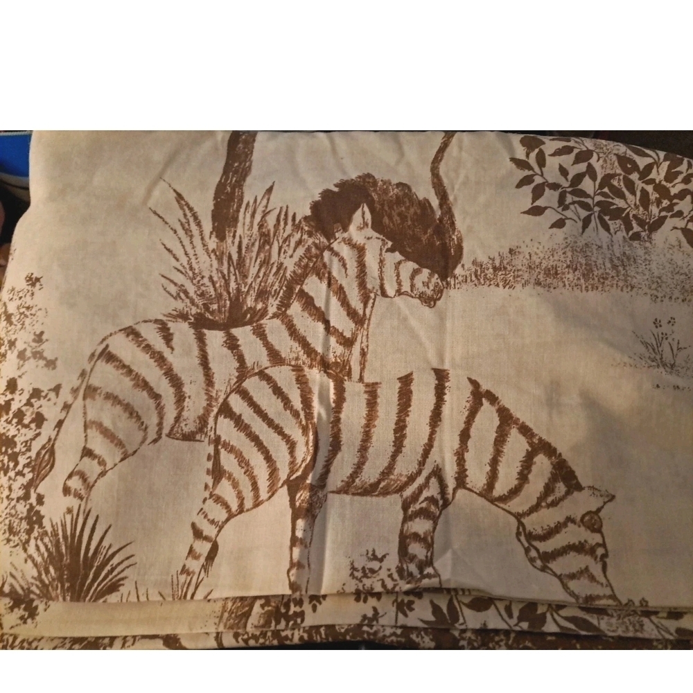 Vtg 70s Safari Animals Full Sz Sheet Set Muslin Montgomery Wards 1025-er-wb1